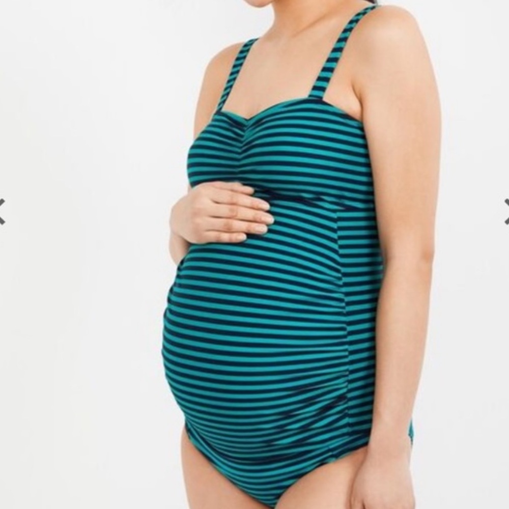 Motherhood Maternity NWT Striped Tankini 2 Piece Swim Set Green/Blue Size Small